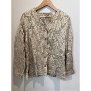 Isabella Bird Womens Sz L Lightweight Button Up Jacket Gold Tapestry Style